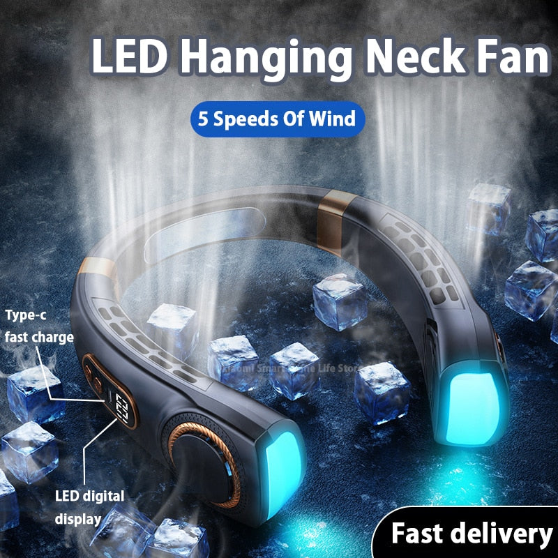 Portable Neck Fan USB Handheld LED Digital Display
